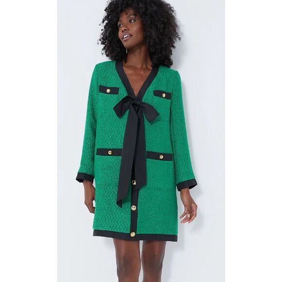 NWT Green Coco Tweed Bow Dress Tuckernuck, XS $198 - Picture 1 of 8